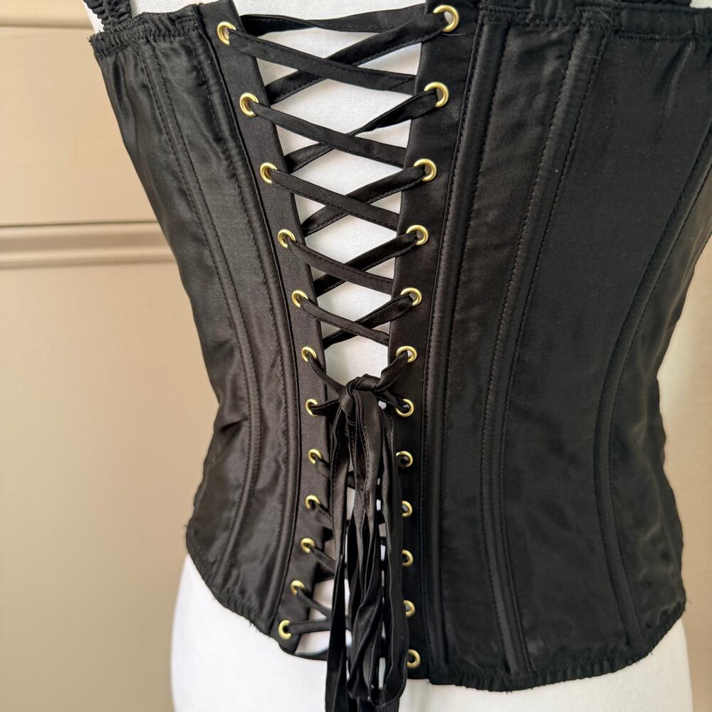 Vintage Victoria’s Secret Black Silk Corset Top Lace Up Back Size M - Picture 5 of 7